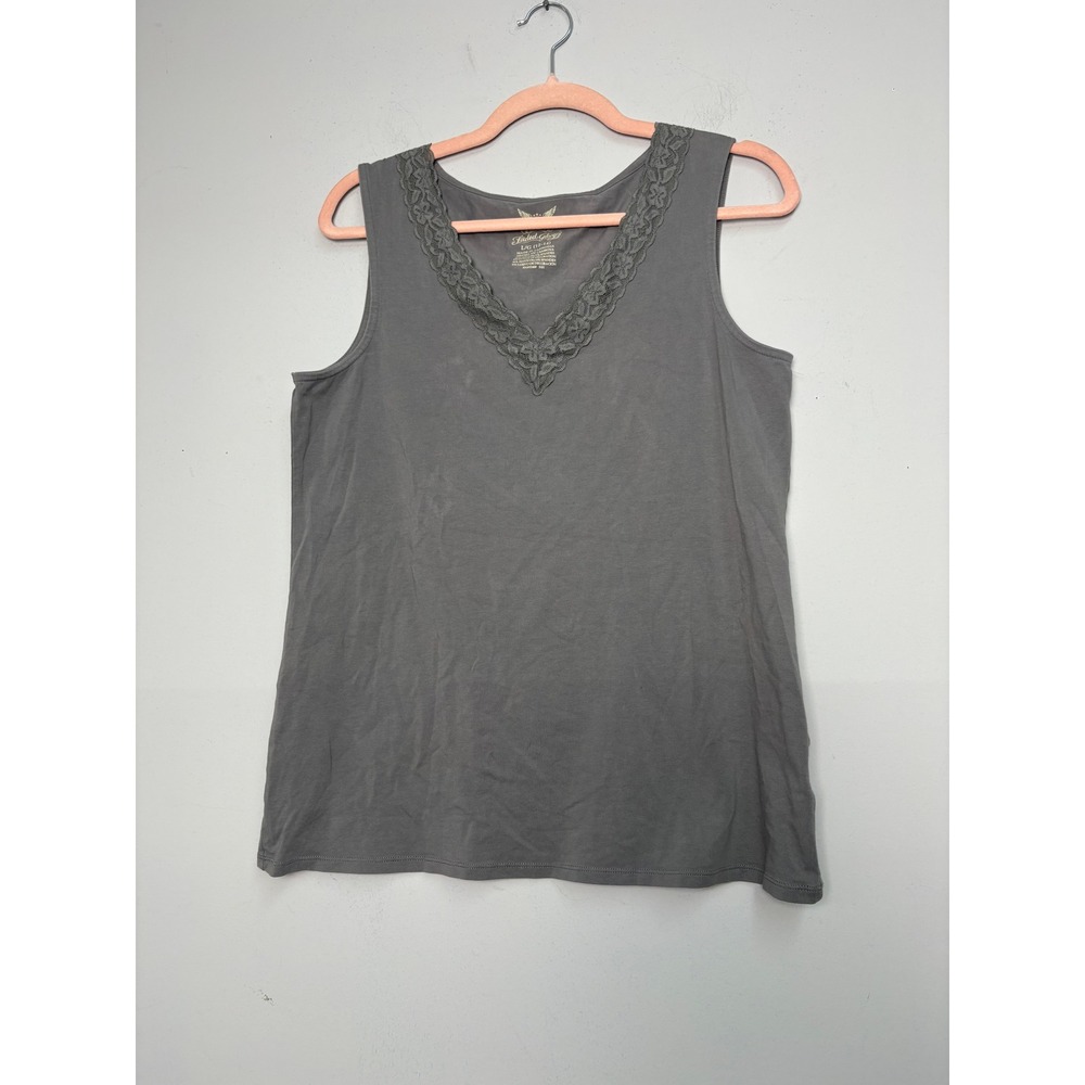 Y2K Vintage Faded Glory Gray Lace Trim V-Neck Tank Top Cotton Blend Large 12-14